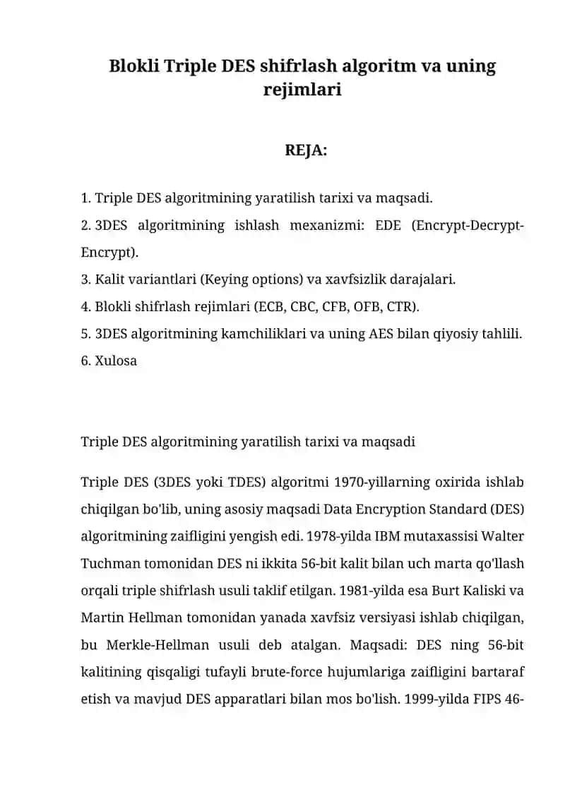 Blokli Triple DES shifrlash algoritm va uning rejimlari 2