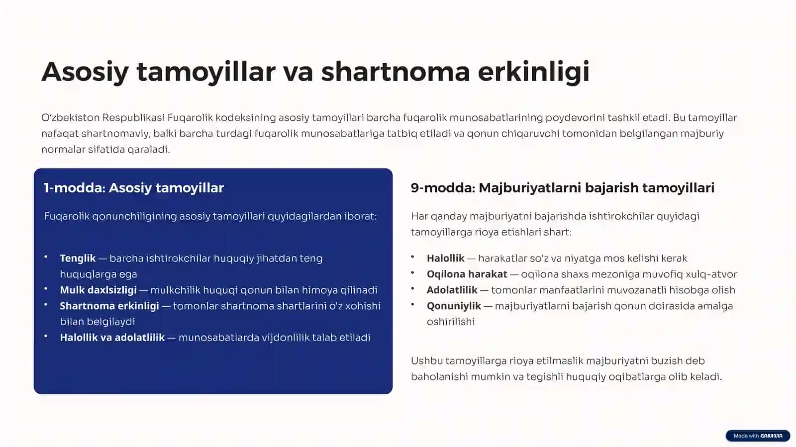 Oʻzbekiston Respublikasi Fuqarolik kodeksi: Shartnomaviy majburiyatlar 2