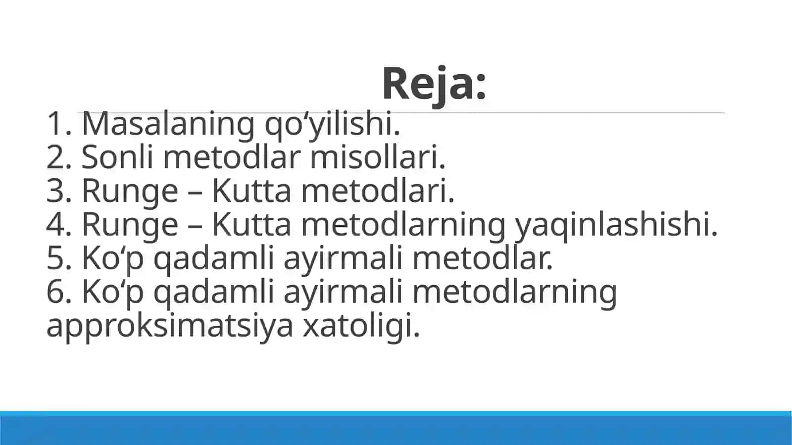 Oddiy differensial tenglamalar uchun qo‘yilgan Koshimasalasini taqribiyyechishni Runge-Kutta usuli 2