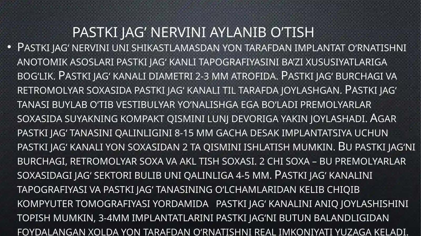 Dental Implantatsiyada pastki jag’da o’tkaziladigan qo’shimcha operatsiyalar(alveolyarnervlateralizatsiyasivaaugmentatsiyasi) 2