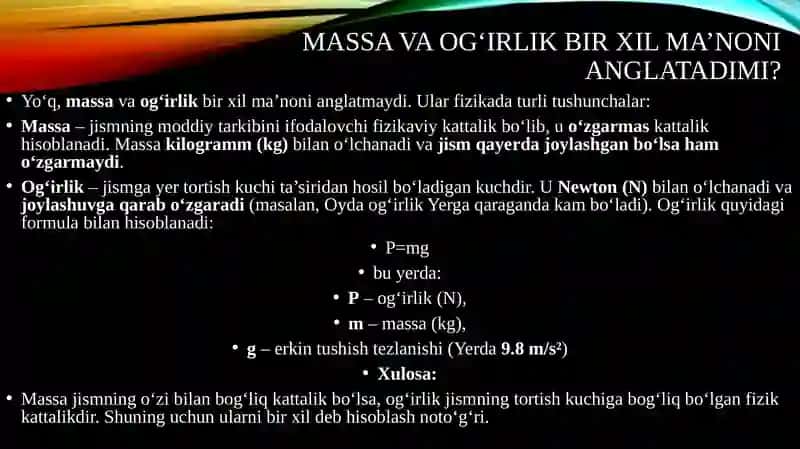 Massa va og‘irlik. Kvagravitatsiyakuchlari 2