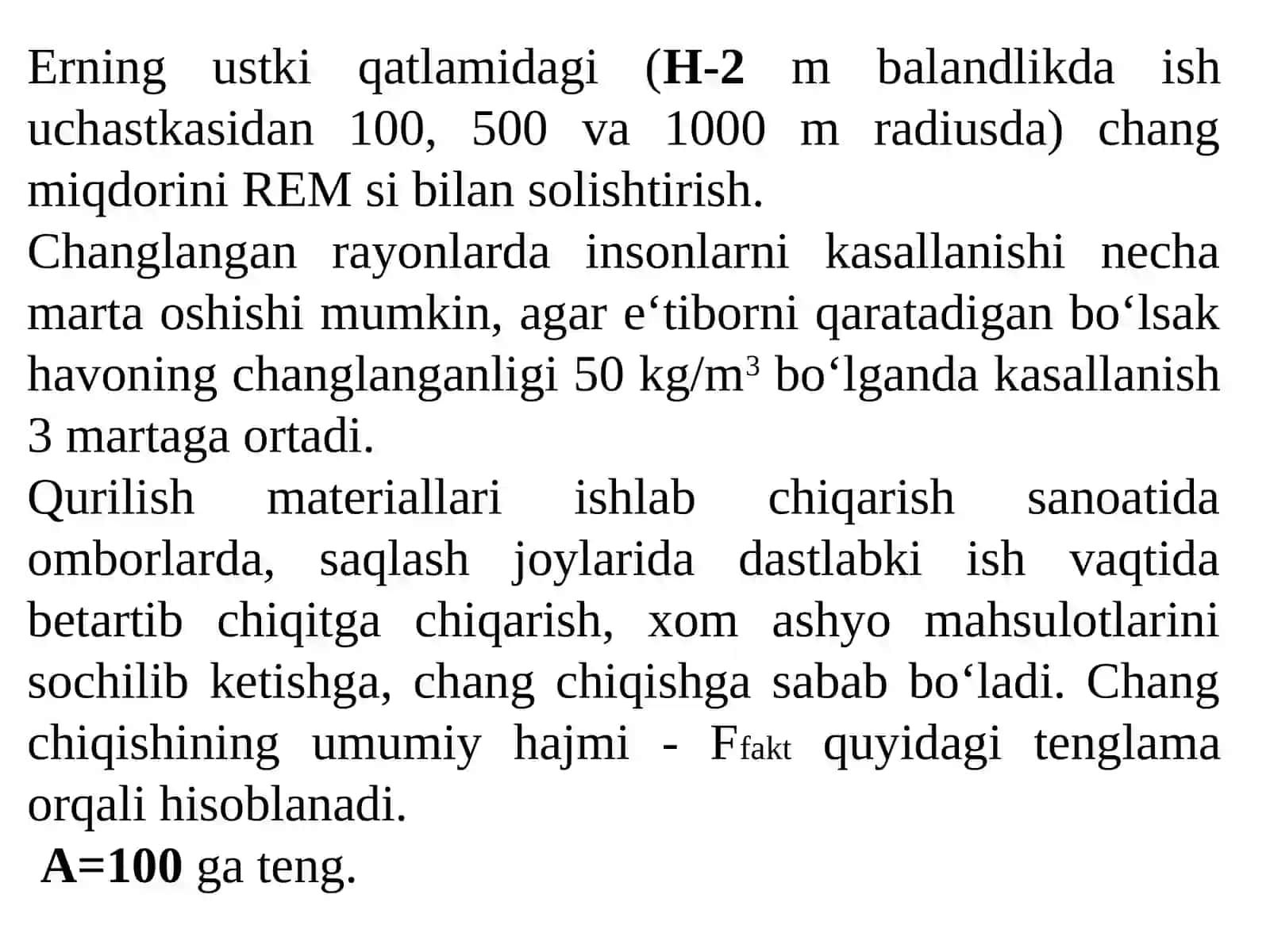 Maydalangan qurilish materiallarini aralashtirish vaqtida chiqadigan chang miqdorini hisoblash 2