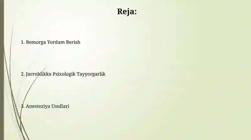 Oʻgʻriqsizlantirish aoslari. Bemorni operatsiyaga ruxiy tayyorlash 2