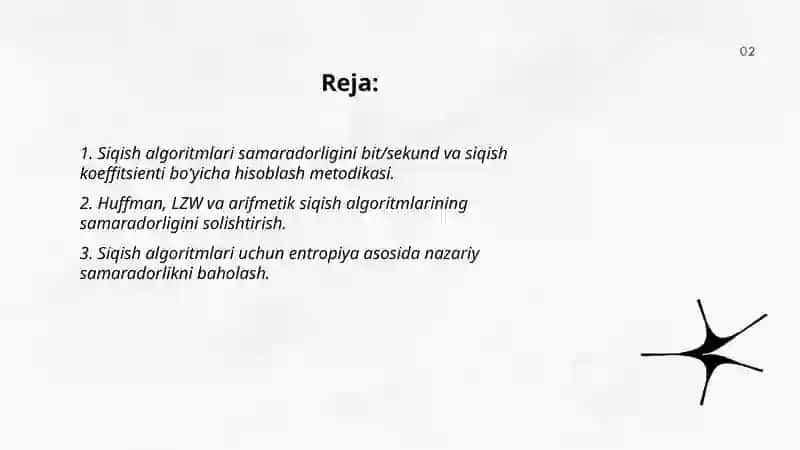 Siqish algoritmi asosida ma'lumotlarni siqish usullarining samaradorligini hisoblash 2