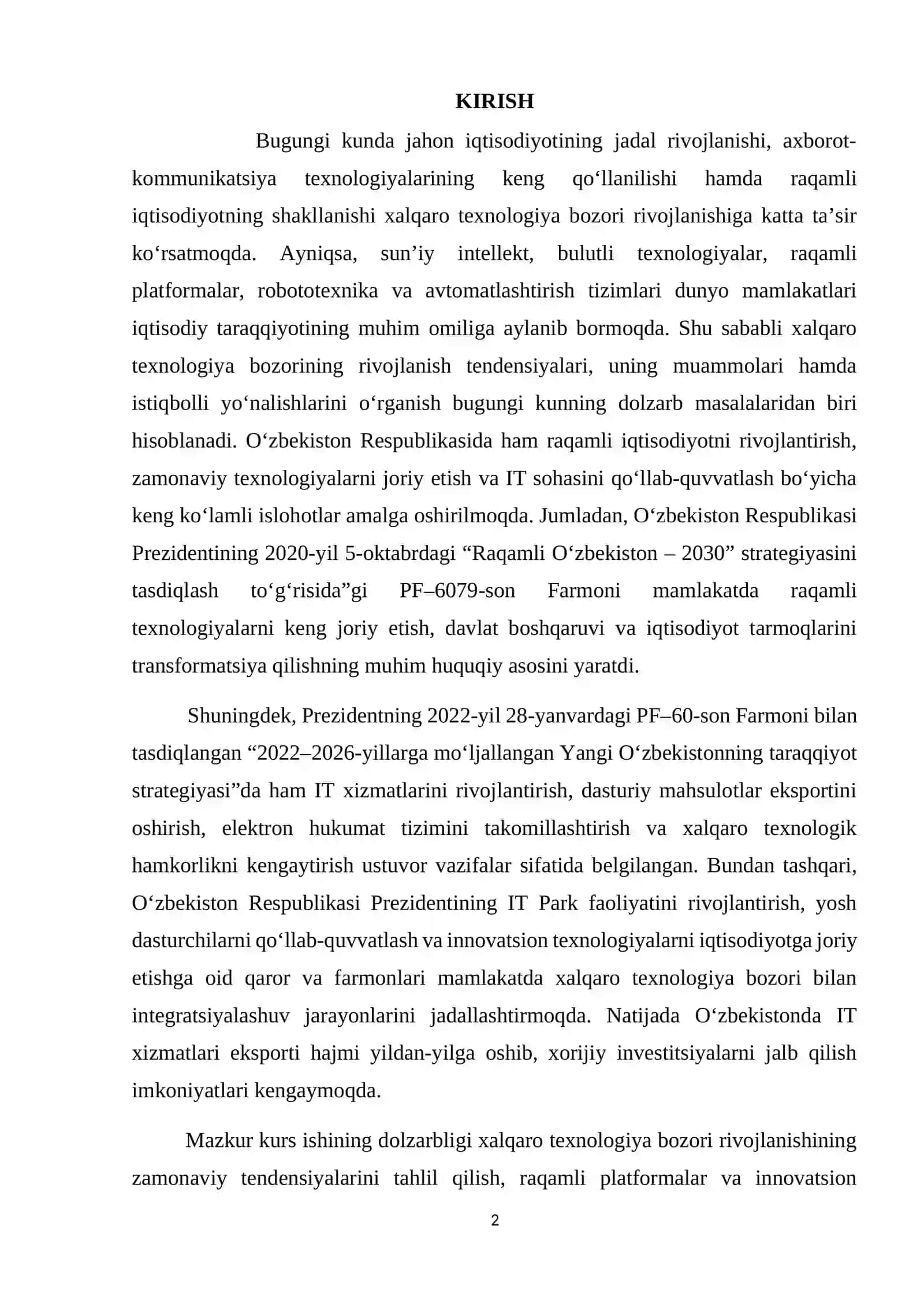XALQARO TEXNOLOGIYA BOZORI RIVOJLANISH MUAMMOLARI VA TENDENSIYALARI 2