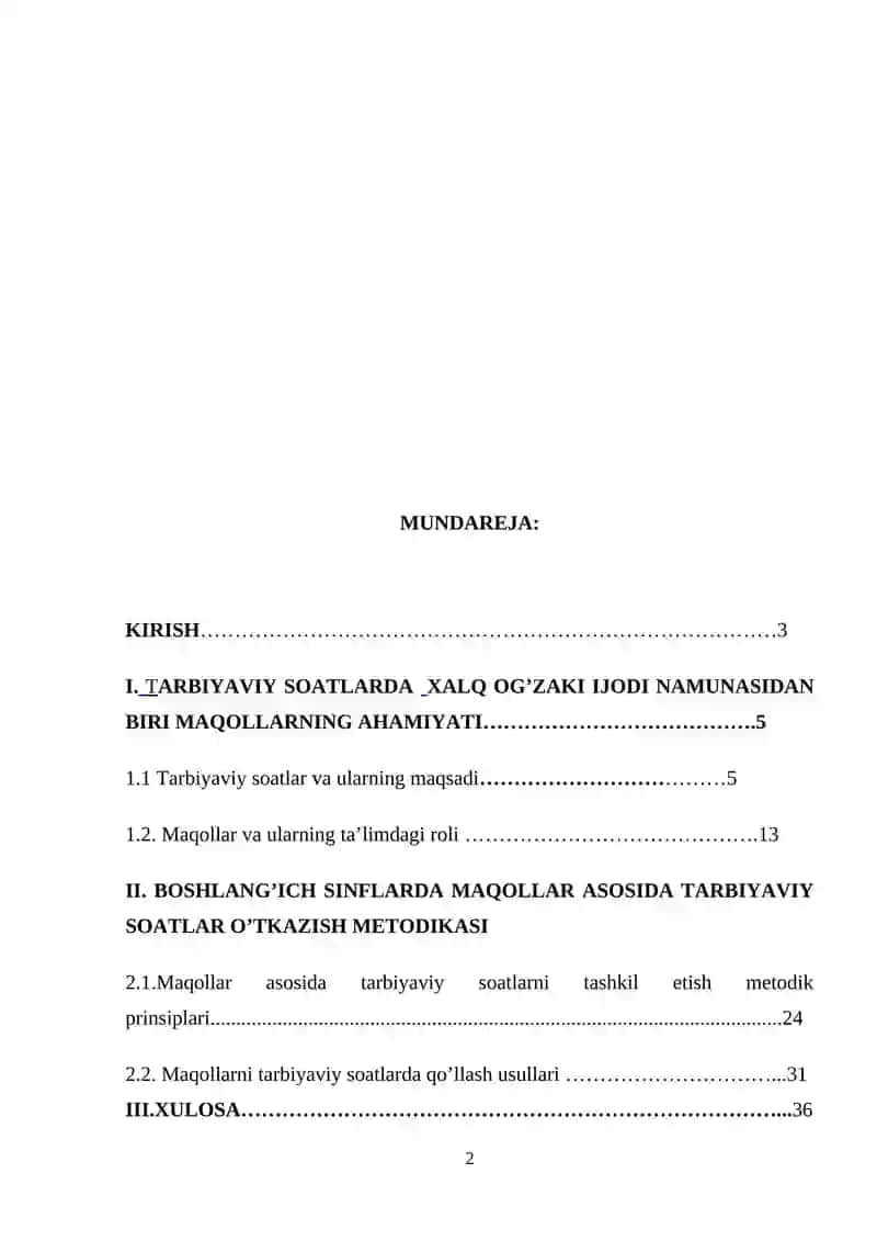 BOSHLANG’ICH SINFLARDA TARBIYAVIY SOATLARNI XALQ OG’ZAKI IJODI ASOSIDA TASHKIL ETISH METODIKASI (MAQOLLAR MISOLIDA) 2