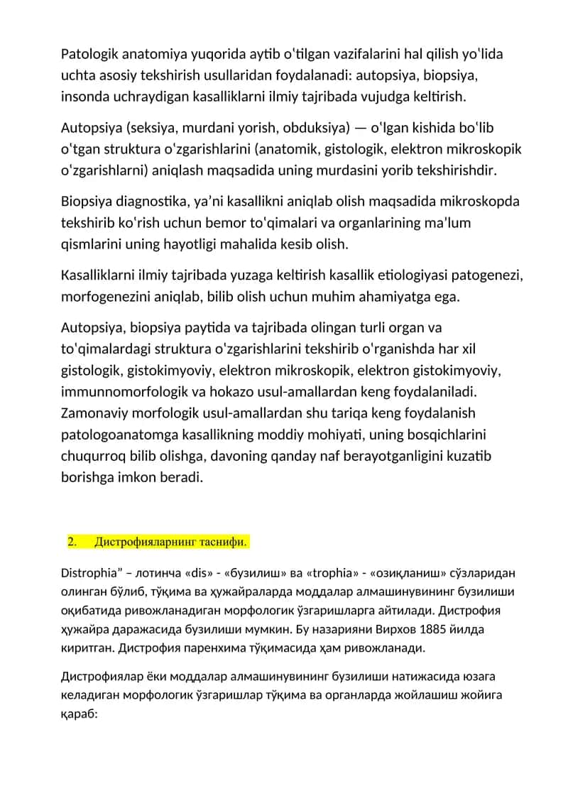 Patologik anatomiya saviyasida o'qish materiallari 2