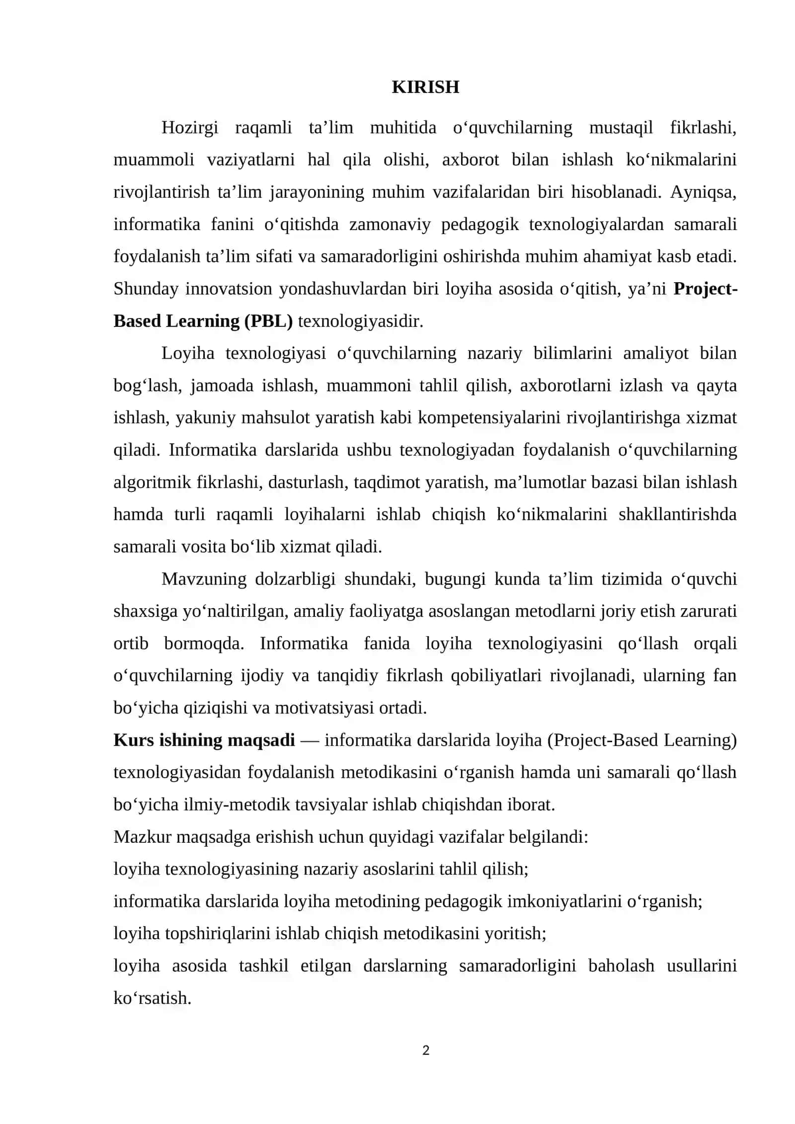 Informatika darslarida loyiha (project-based learning) texnologiyasidan foydalanish metodikasi. 2