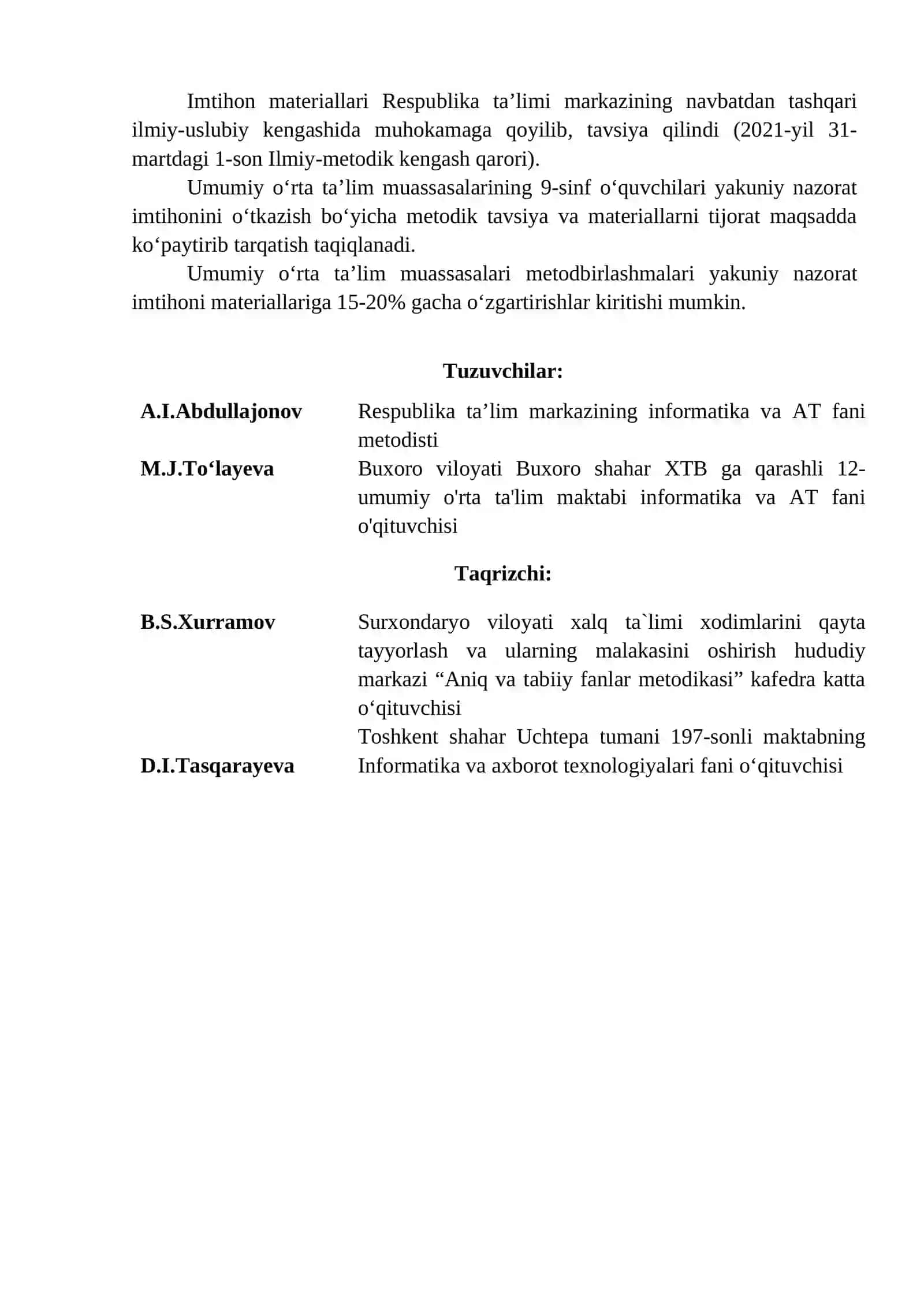 Informatika va Axborot asoslari fani boʻyicha metodik tavsiyalar 2