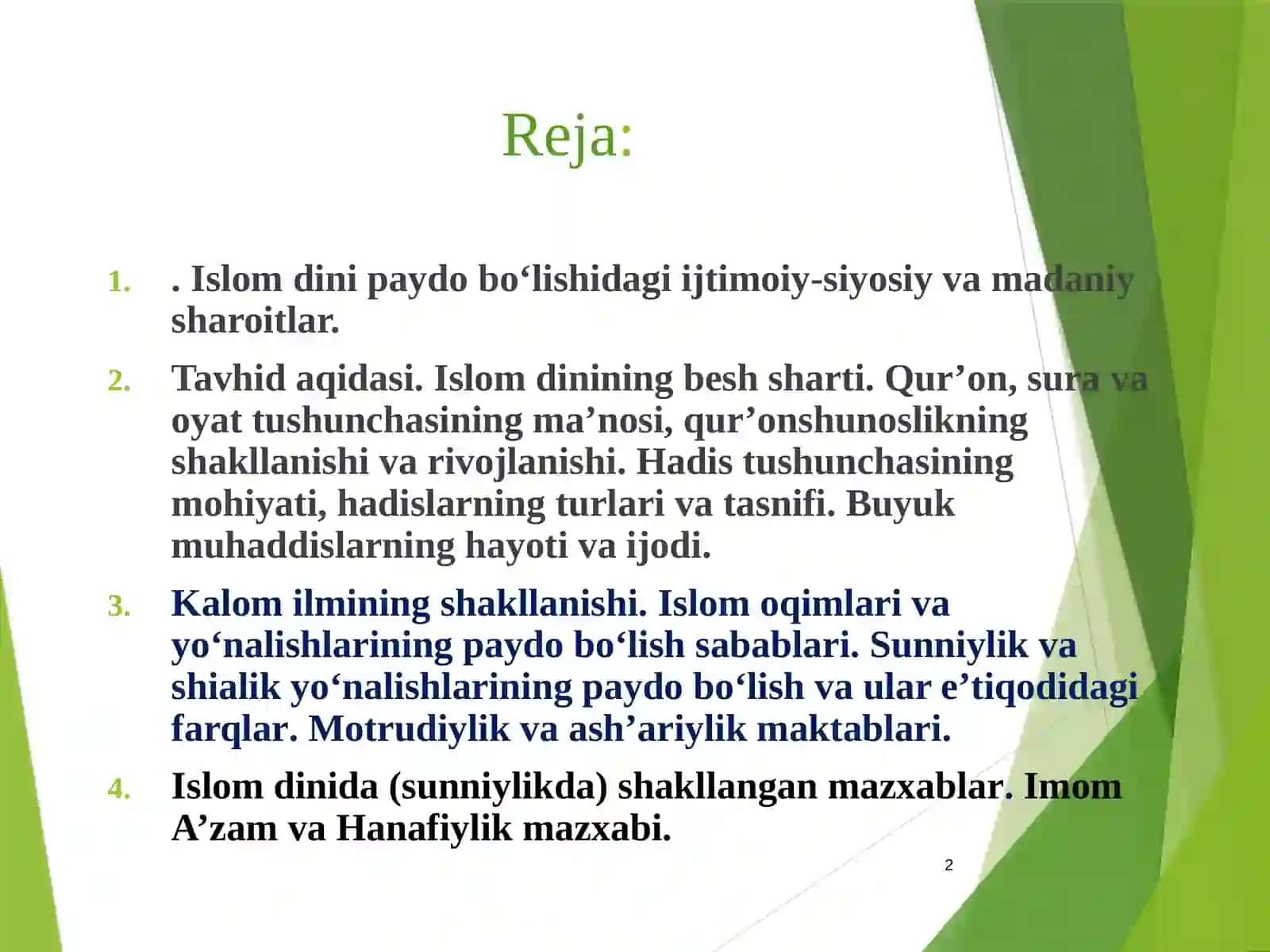 Islom dini. Islom dinining aqidaviy yo‘nalishlari va maktablari 2