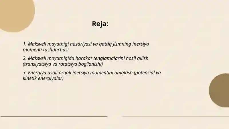 Maksvell mayatnigi yordamida qattiq jismning inersiya momentini aniqlash 2