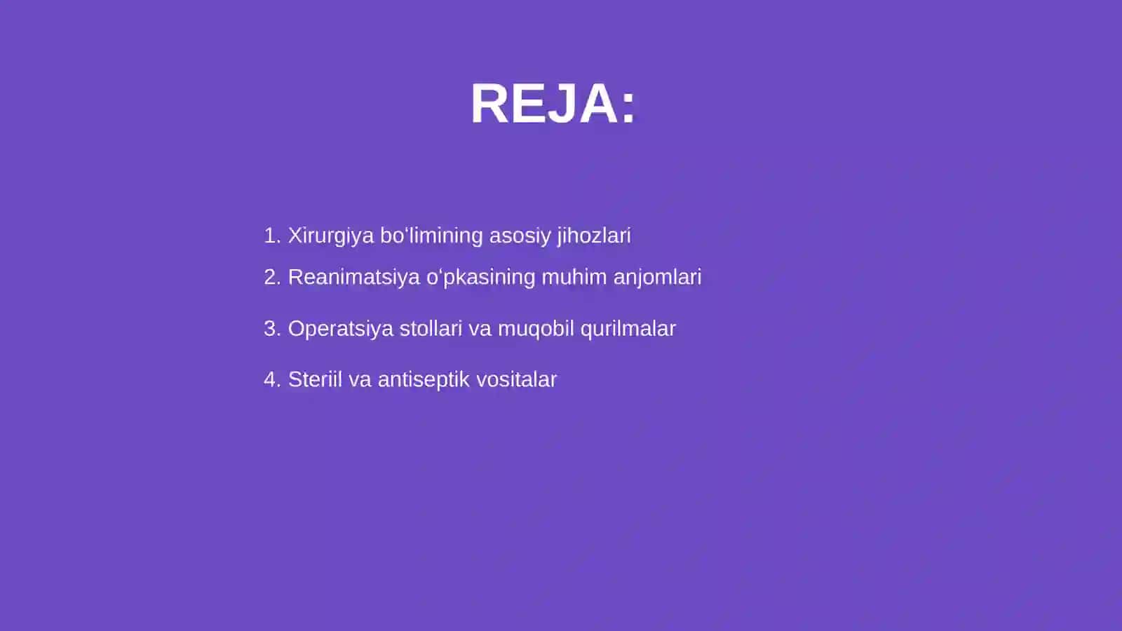 Xirurgiya va reanimatsiya boʻlimlari asosiy jihoz va anjomlari 2
