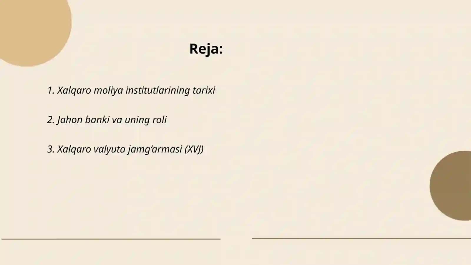 Xalqaro moliya institutlari va moliyaviy institutlar 2