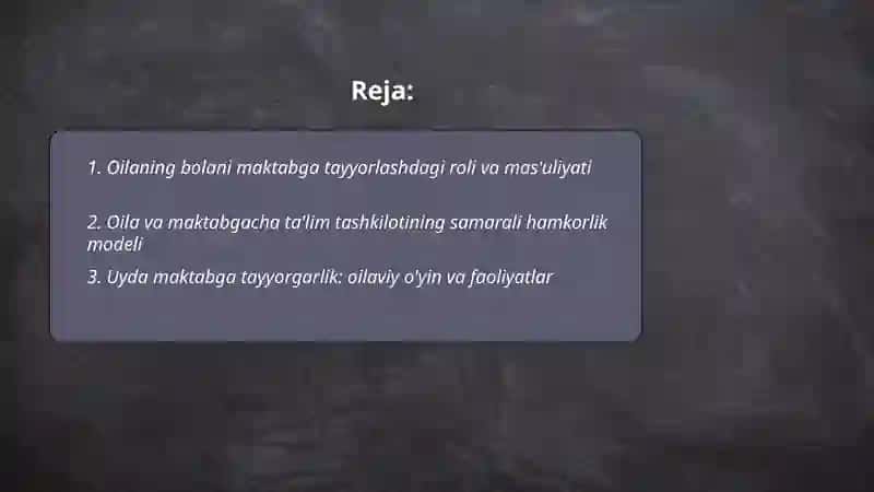 Bolalarni maktabga tayyorlashda oilani va maktabgacha ta'lim tashkilotining oʻrni 2