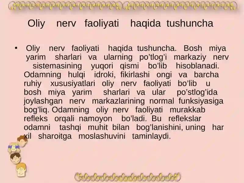 Oliy nerv faoliyati haqida tushuncha 2