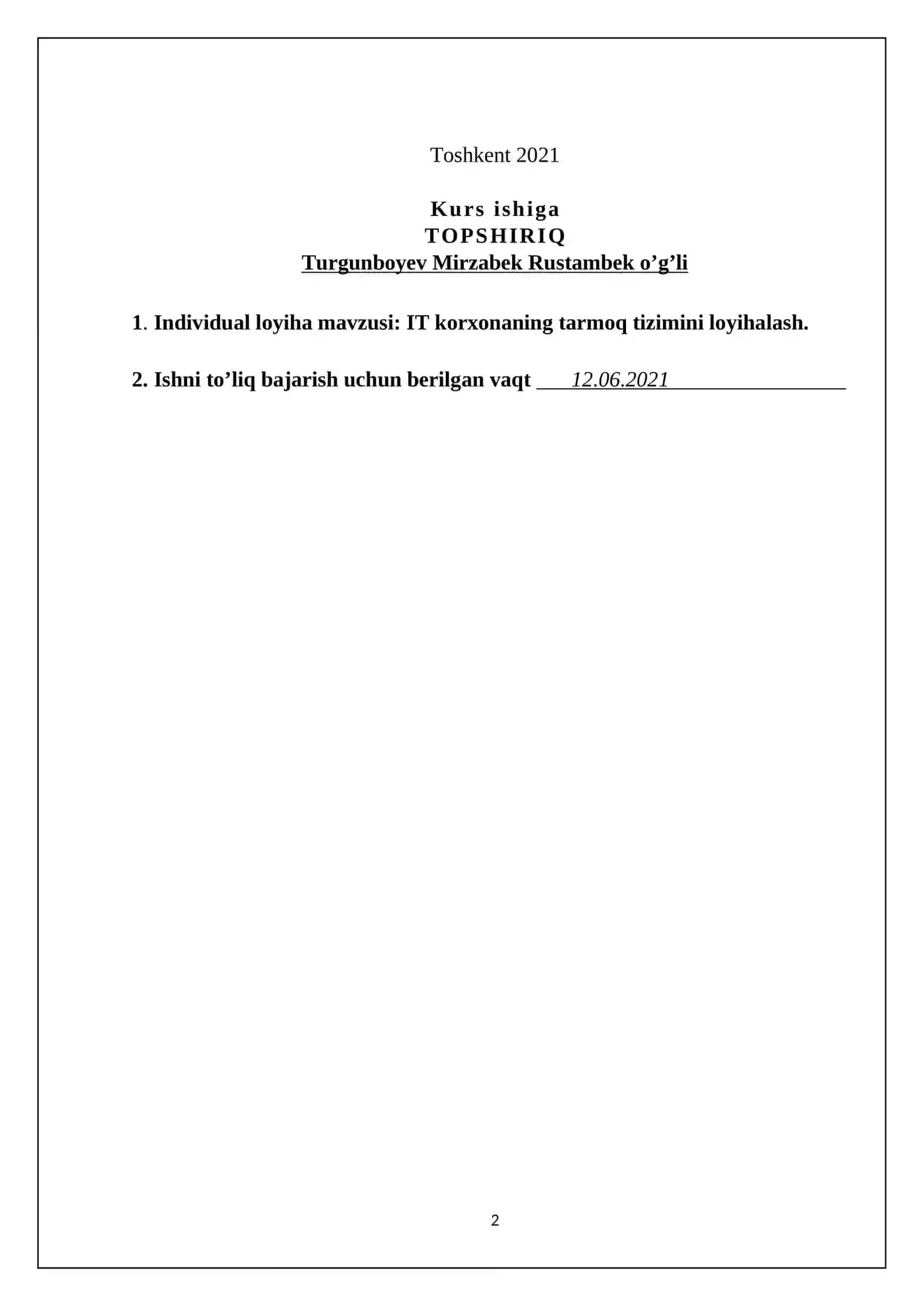 IT korxonaning tarmoq tizimini loyihalash 2