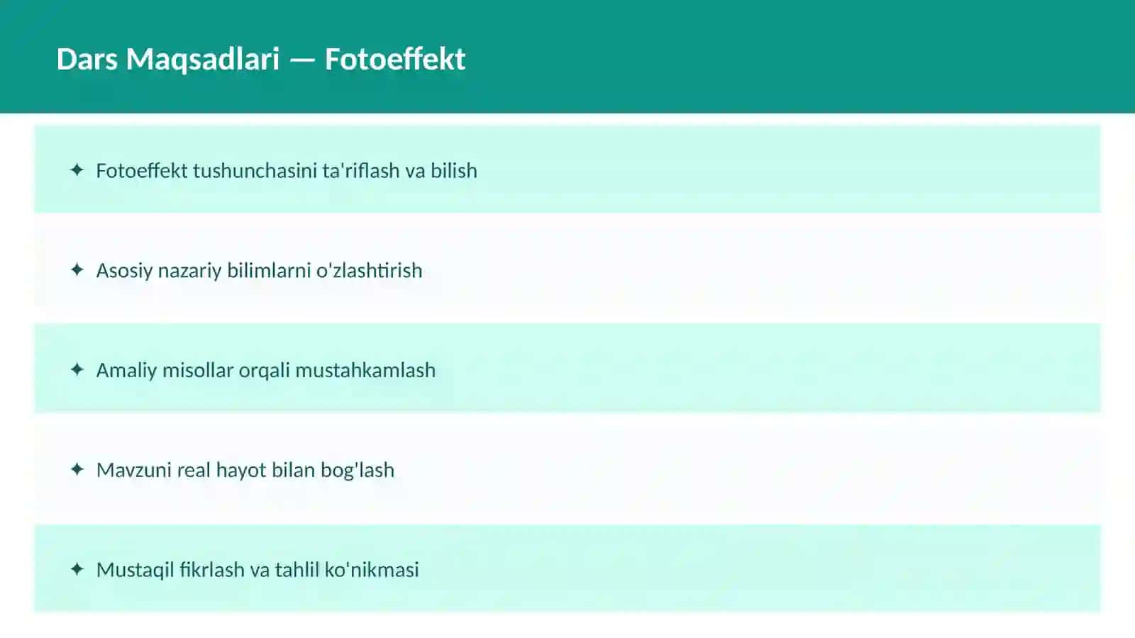 FIZIKA Difraktsiya O'qituvchilar va talabalar uchun dars ishlanma 2