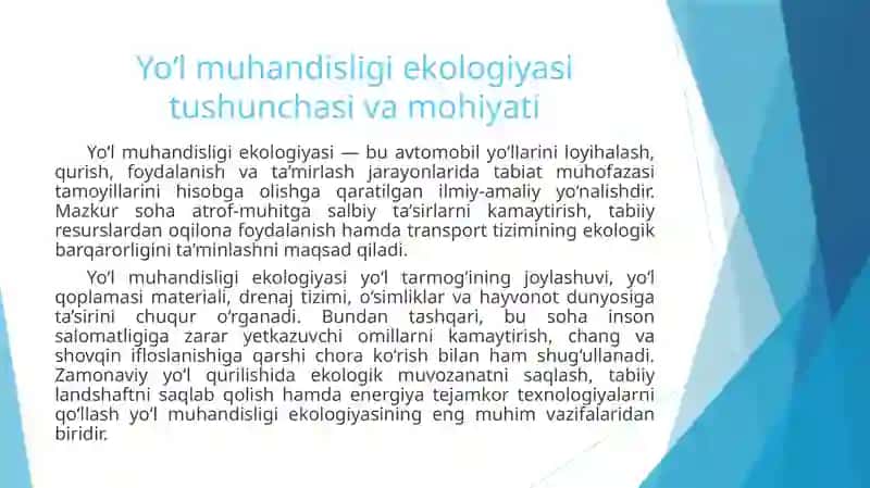 Yoʻl muhandisligi ekologiyasi 2