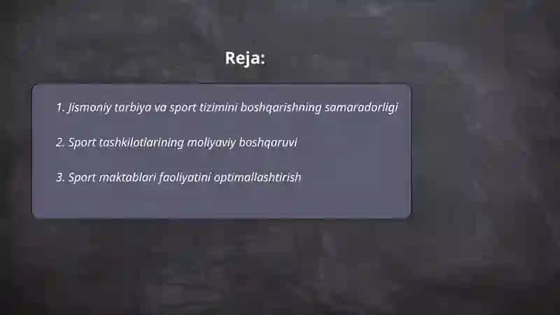 Jismoniy tarbiya va sport sohasini tashkiliy tarkibiy tuzulmasini takomillashtirish 2