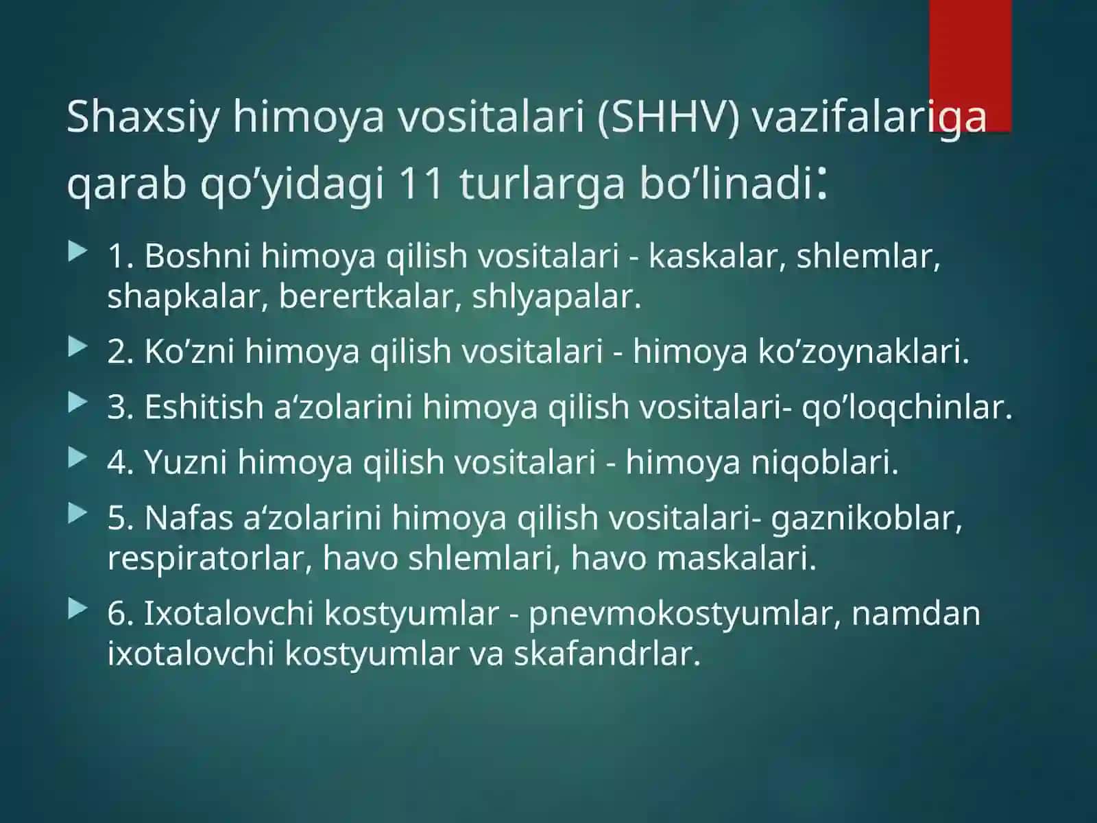 Shaxsiy himoya vositalari va ulardan foydalanish 2