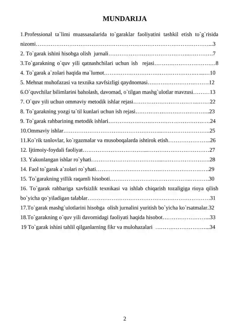 INFORMATIKA VA AXBOROT TEXNOLOGIYALARI FANIDAN TAYYOR TO'GARAK JURNAL (SHU YO'NALISH MAHSUS FANLARGAHAM TUSHADI) 2