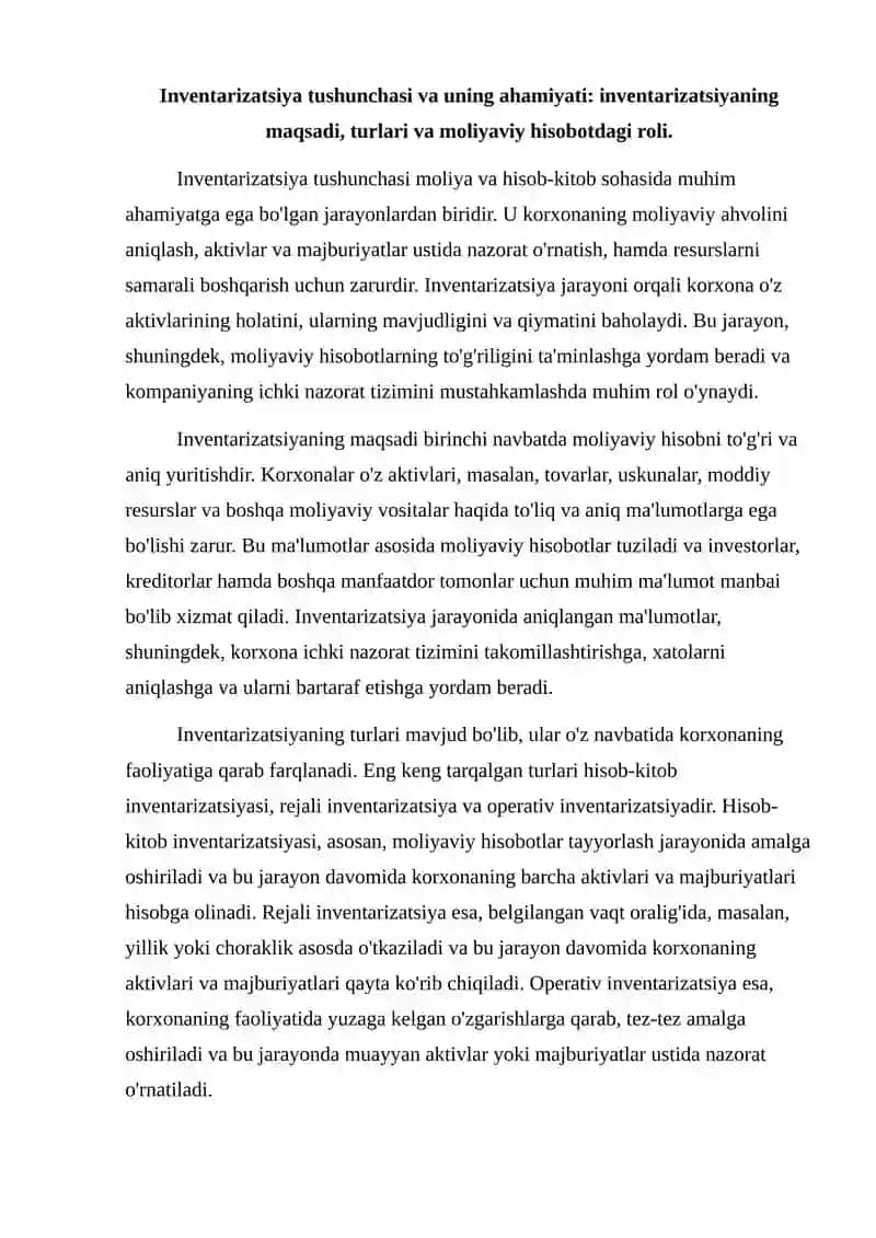 Inventarizatsiya haqida tushuncha uni o'tkazish va natijasini rasmiylashtirish 2