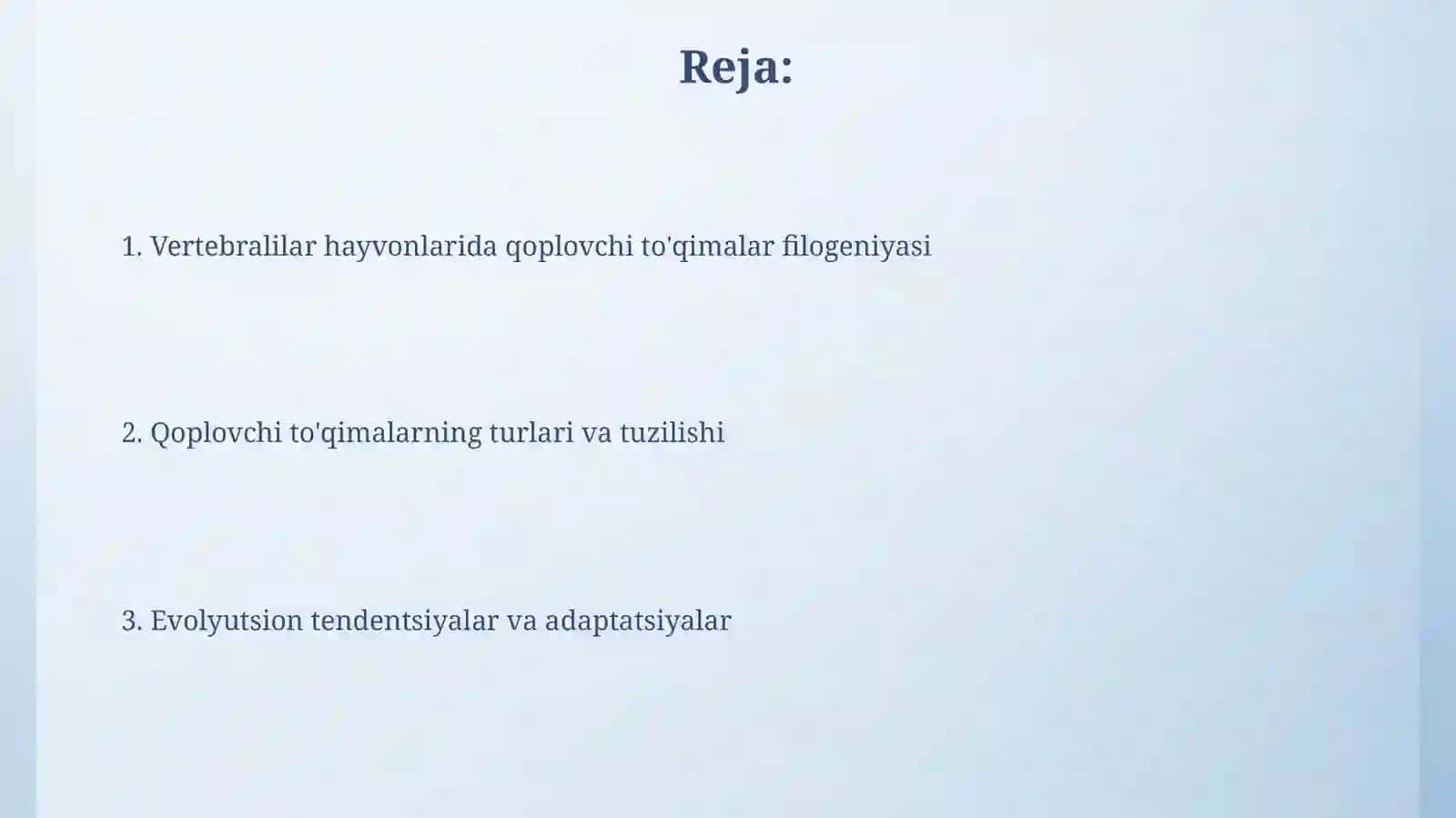 Vertebralilar hayvonlarida qoplovchi to'qimalar filogeniyasi 2