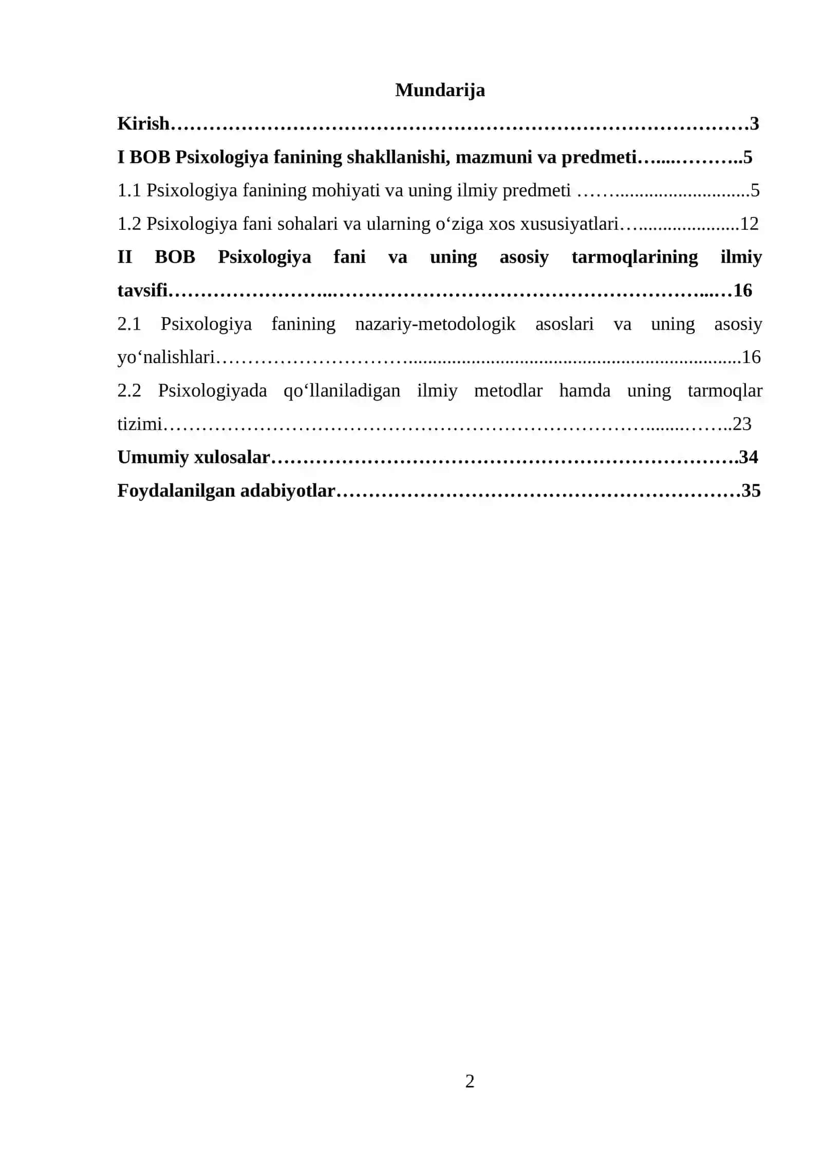 Psixologiya fanining asosiy tarmoqlarining tasnifi 2