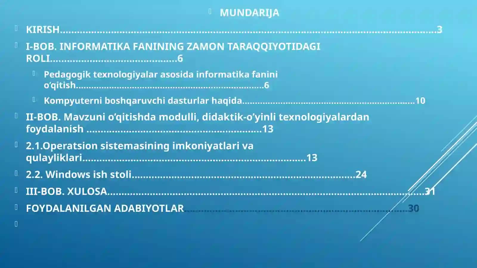WINDOWS OPERATSION TEXNOLOGIYALARI 2