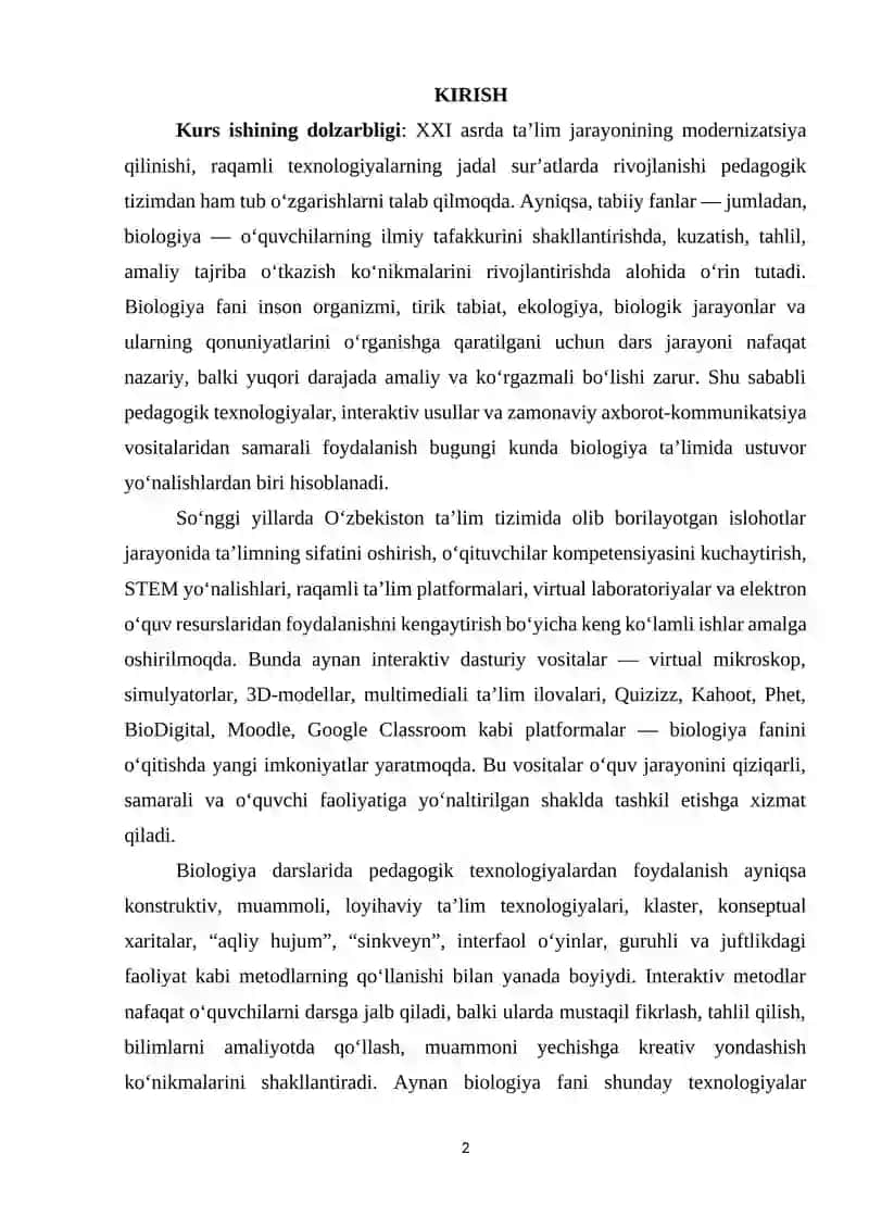 Biologiya darslarini interaktiv dasturiy vositalar yordamida loyihalashtirish 2