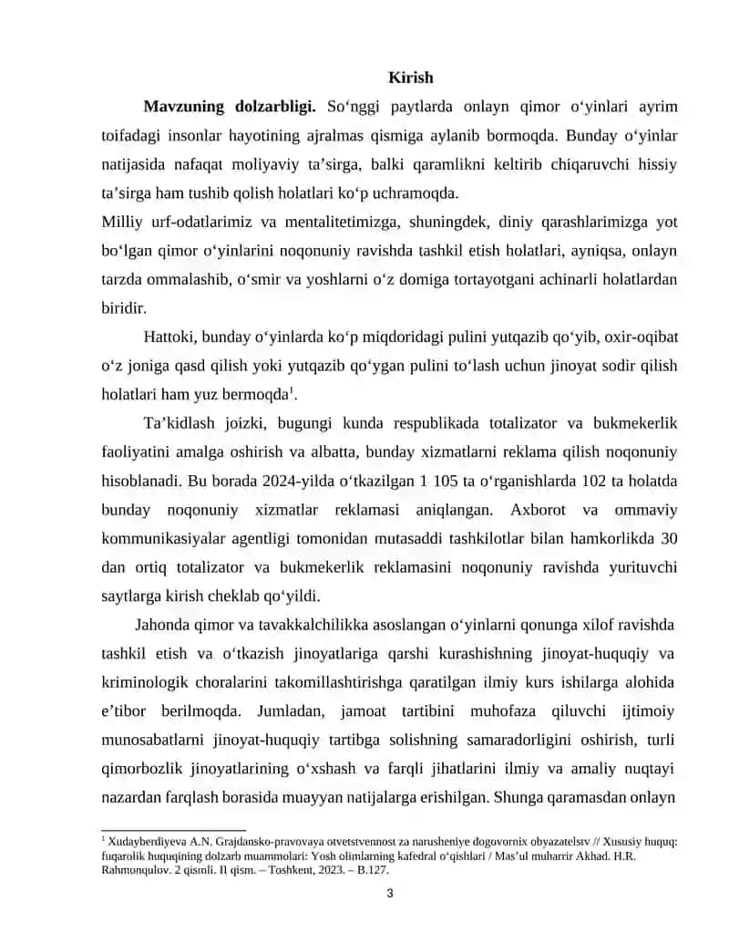 Qimor va tavakkalchilikka asoslangan boshqa o'yinlarni o'tkazishni fuqarolik-huquqiy tartibga solishning o'ziga xos xususiyatlar 2