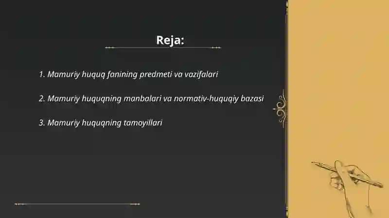 Mamuriy huquq faniga kirish 2
