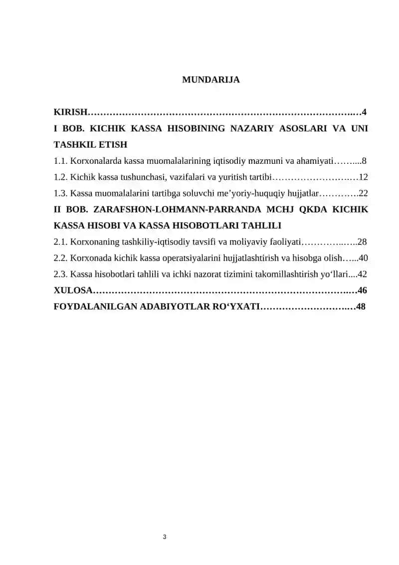 Kichik kassa va kassa hisobotlari “Zarafshon-Lohmann-Parranda” MCHJ Qo‘shma korxona misolida 2