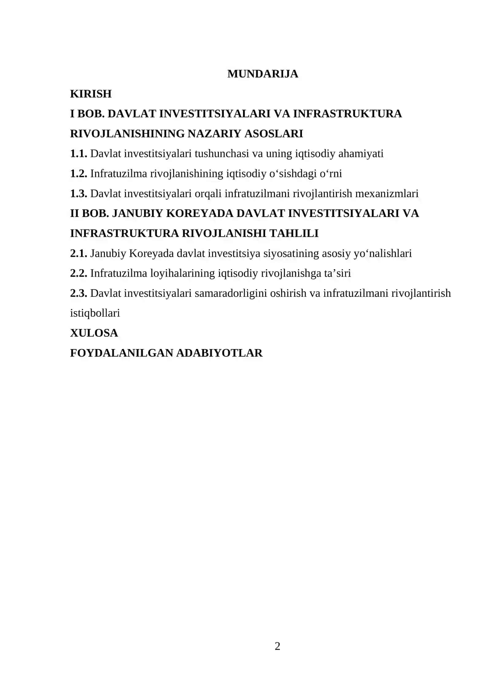 Davlat investitsiyalari va infratuzilma rivojlanishi (Janubiy Korea misolida) 2