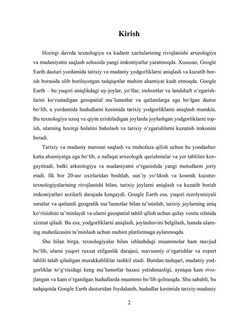 GOOGLE EARTH DASTURIDAN FOYDALANGAN HOLDA TARIXIY-MADANIY YODGORLIKLARNI ANIQLASH (HUDUDLAR KESIMIDA) 2