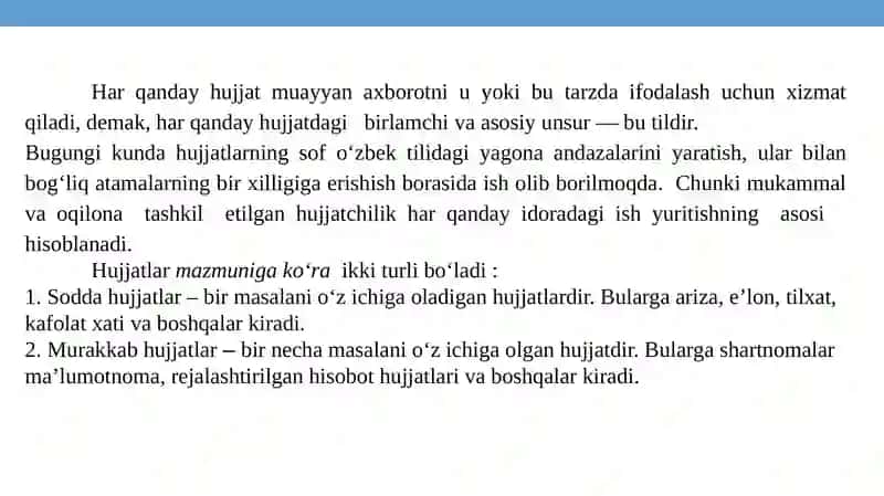 DAVLAT TILIDA ISH YURITISH HUJJATLAR REJA 2