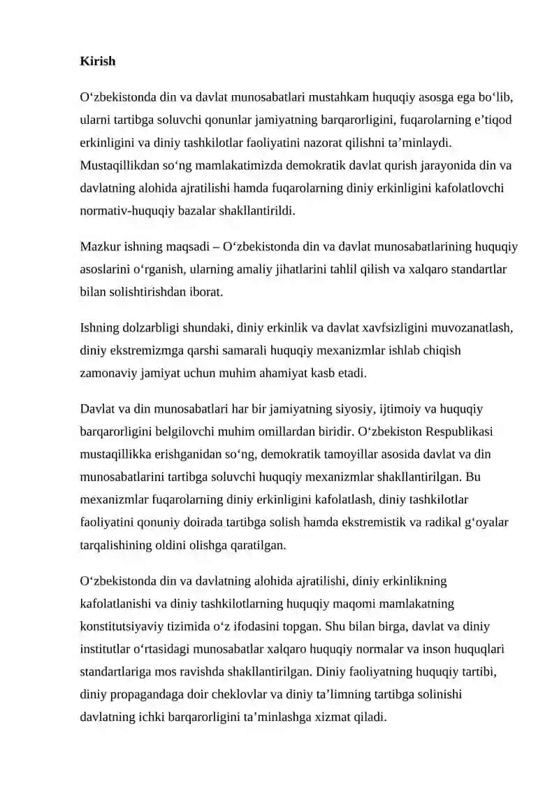 Oʻzbekistonda din va davlat munosabatlarining huquqiy asoslari 2