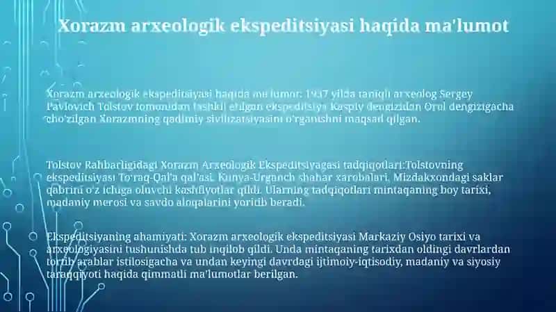 Tolstov Rahbarligidagi Xorazm Arxeologik Ekspeditsiyagasi Tadqiqotlari 2