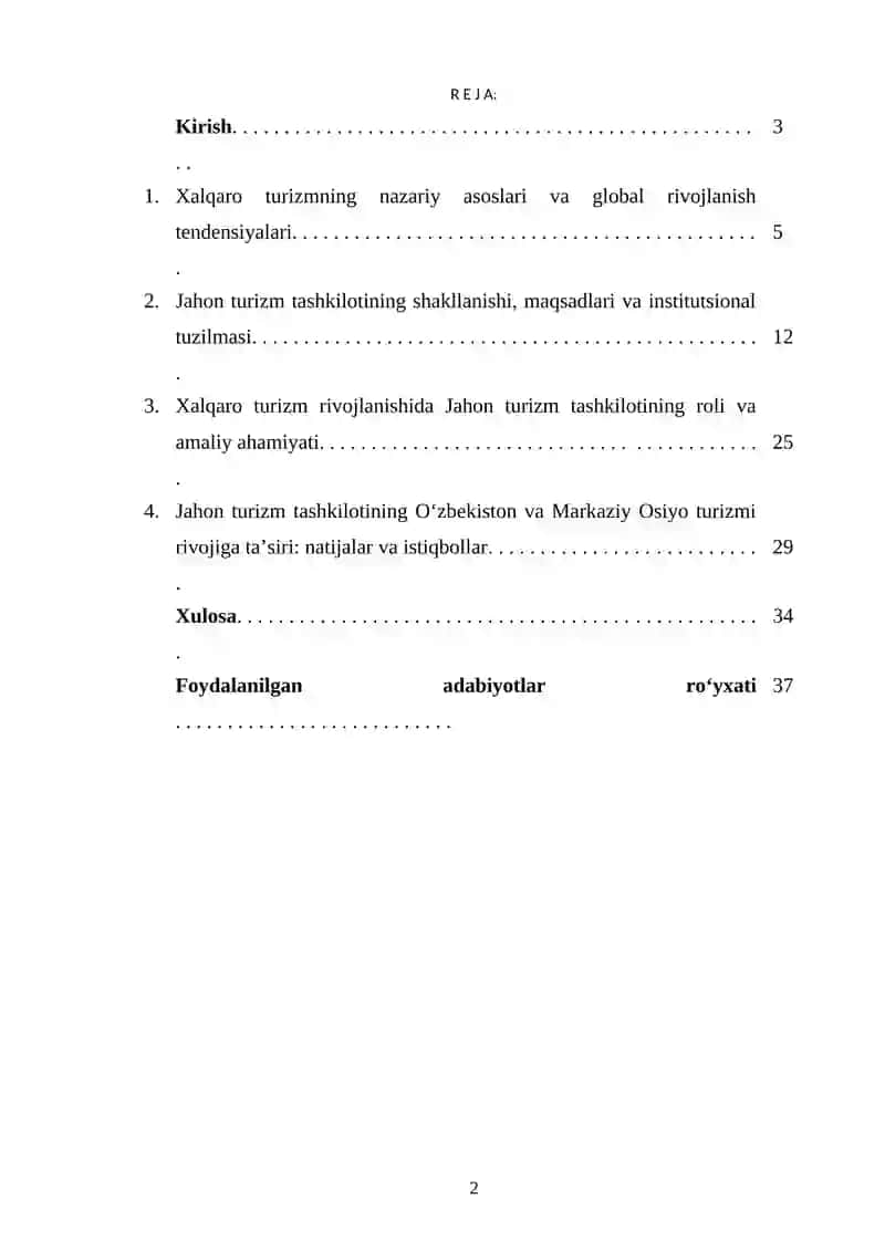 Xalqaro turizm rivojlanishida jahon turizm tashkilotining ahamiyati 2