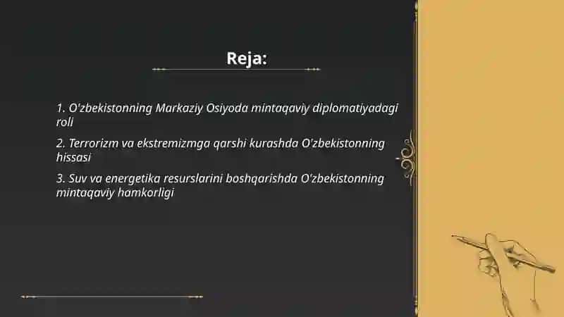 O'zbekistonning Markaziy Osiyoda mintaqaviy diplomatiyadagi roli 2