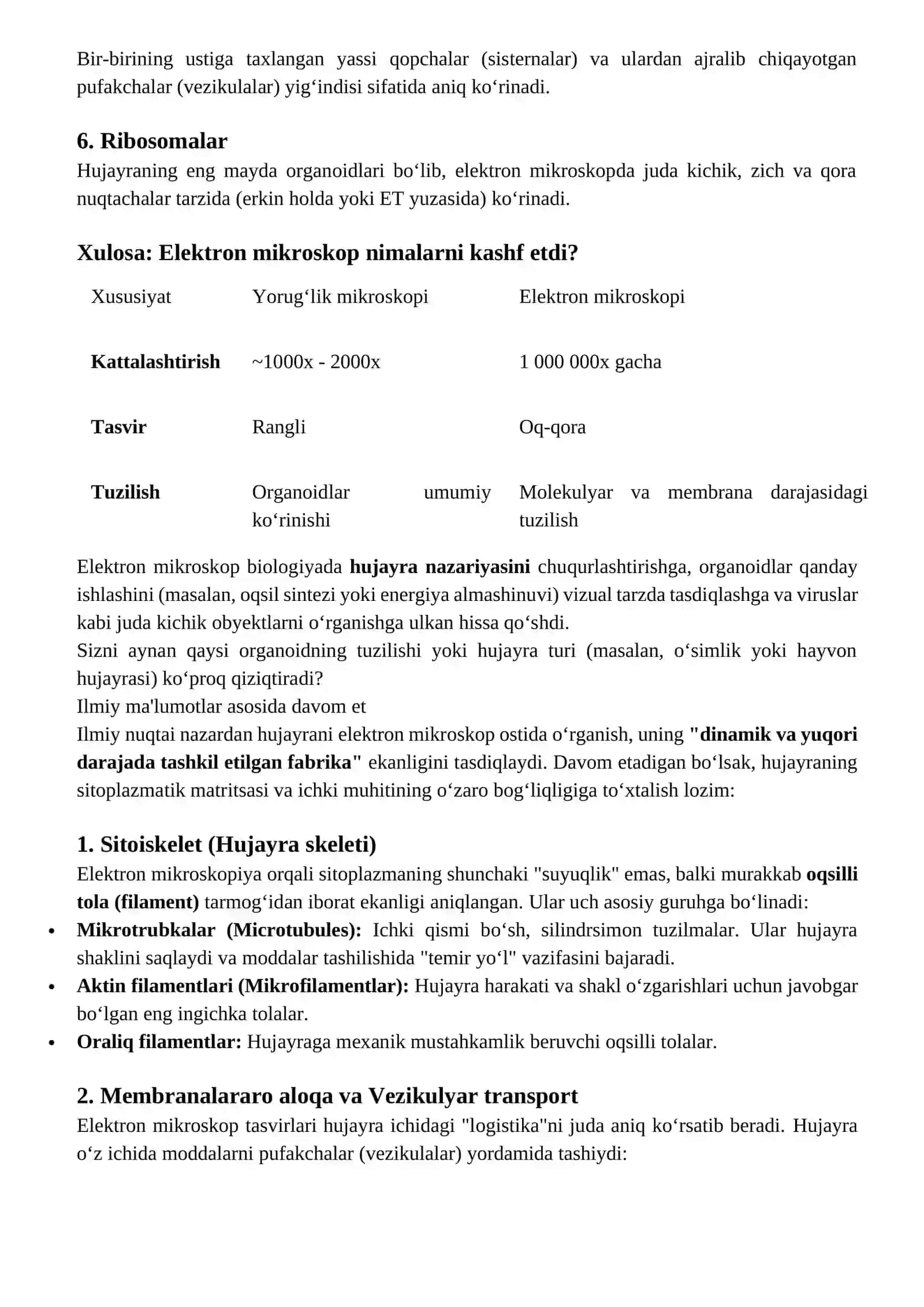 Hujayrani elektron mikroskop ostidagi ko`rinishi va tuzulishi 2