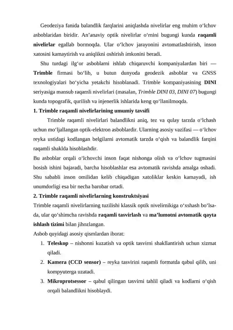 Trimble FIRMASINING RAQAMLI NEVILIRLARINING KONSTRUKSIYASI VA SANOQ OLISH PRINSIPLARI 2