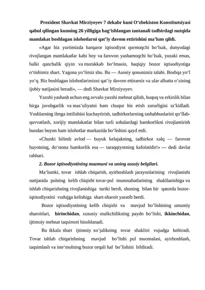 Bozor iqtisodiyotining ijtimoiy yo'naltirilganligi va uning O'zbekistonga xos xususiyatlari 2