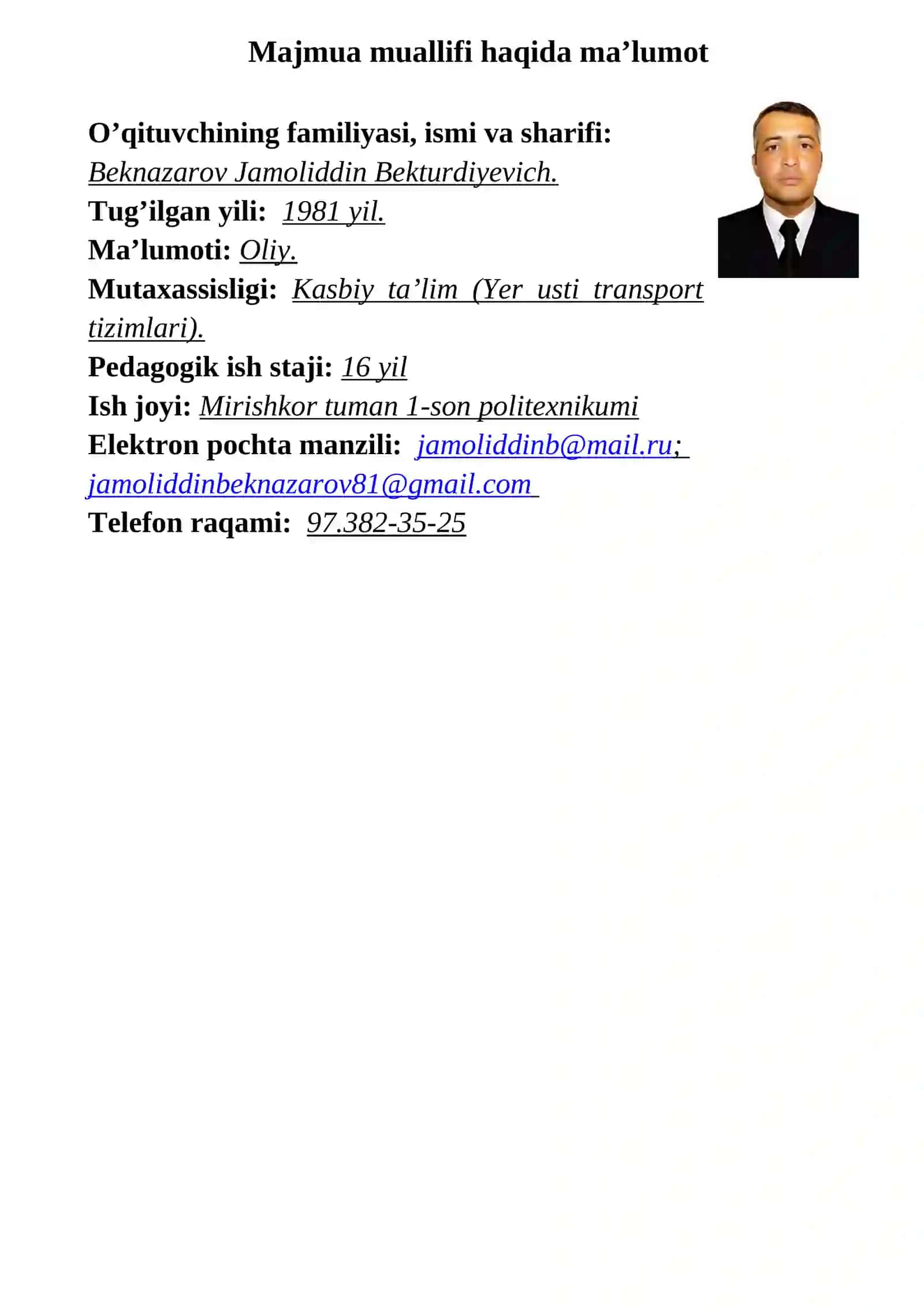 O'qitish materiallari to'plami 2