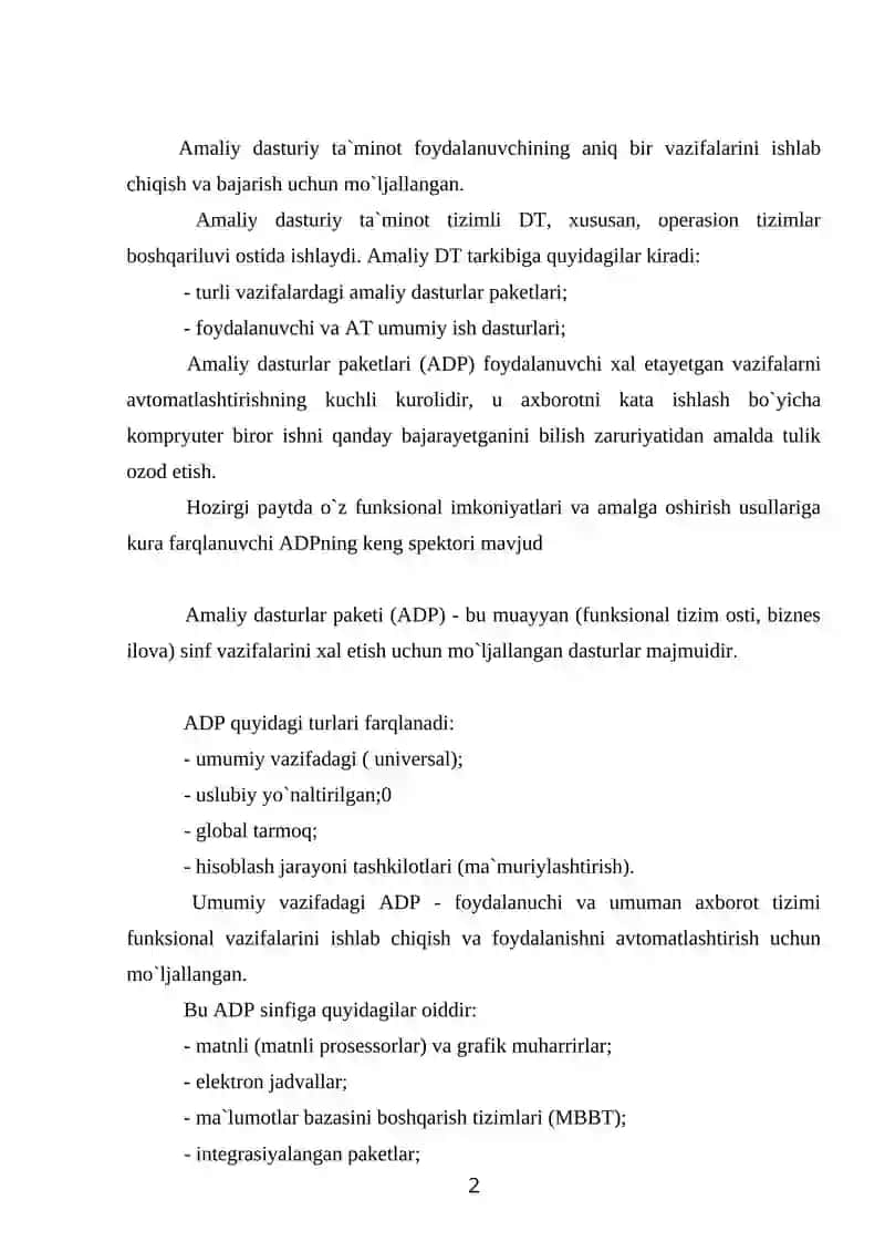 Amaliy dasturiy ta`minot 2