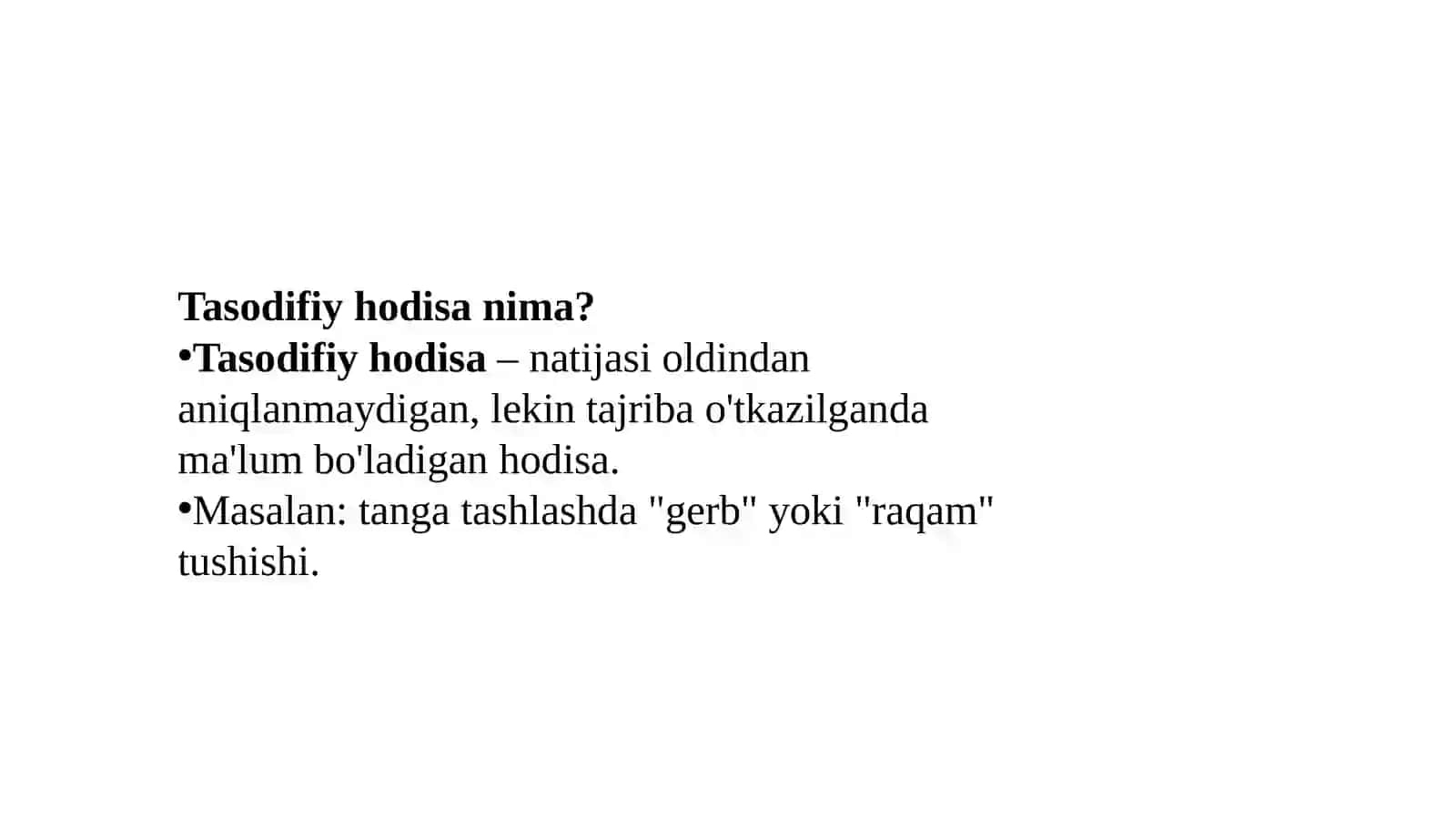 Tasodifiy hodisaning nisbiy chastotasi va tasodifiy miqdorlar 2