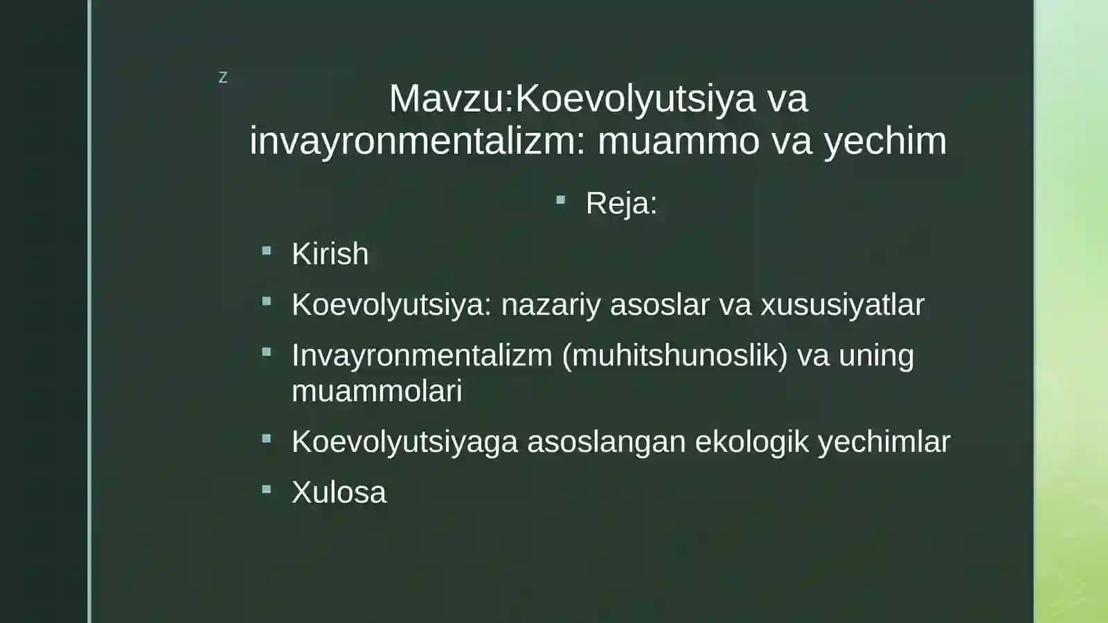Koevolyutsiya va invayronmentalizm 2