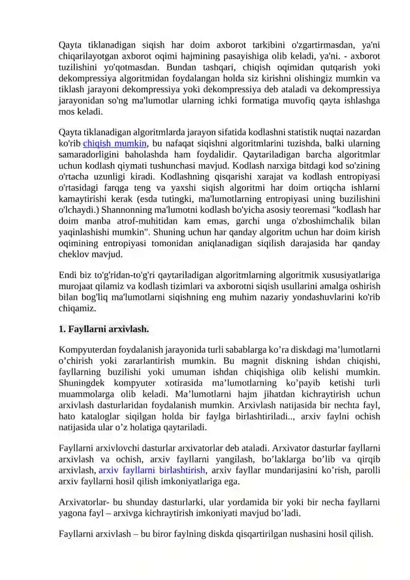 Tibbiyotda axborotlarni zichlash usullari.Axborotlarni arhivlash dasturlari 2