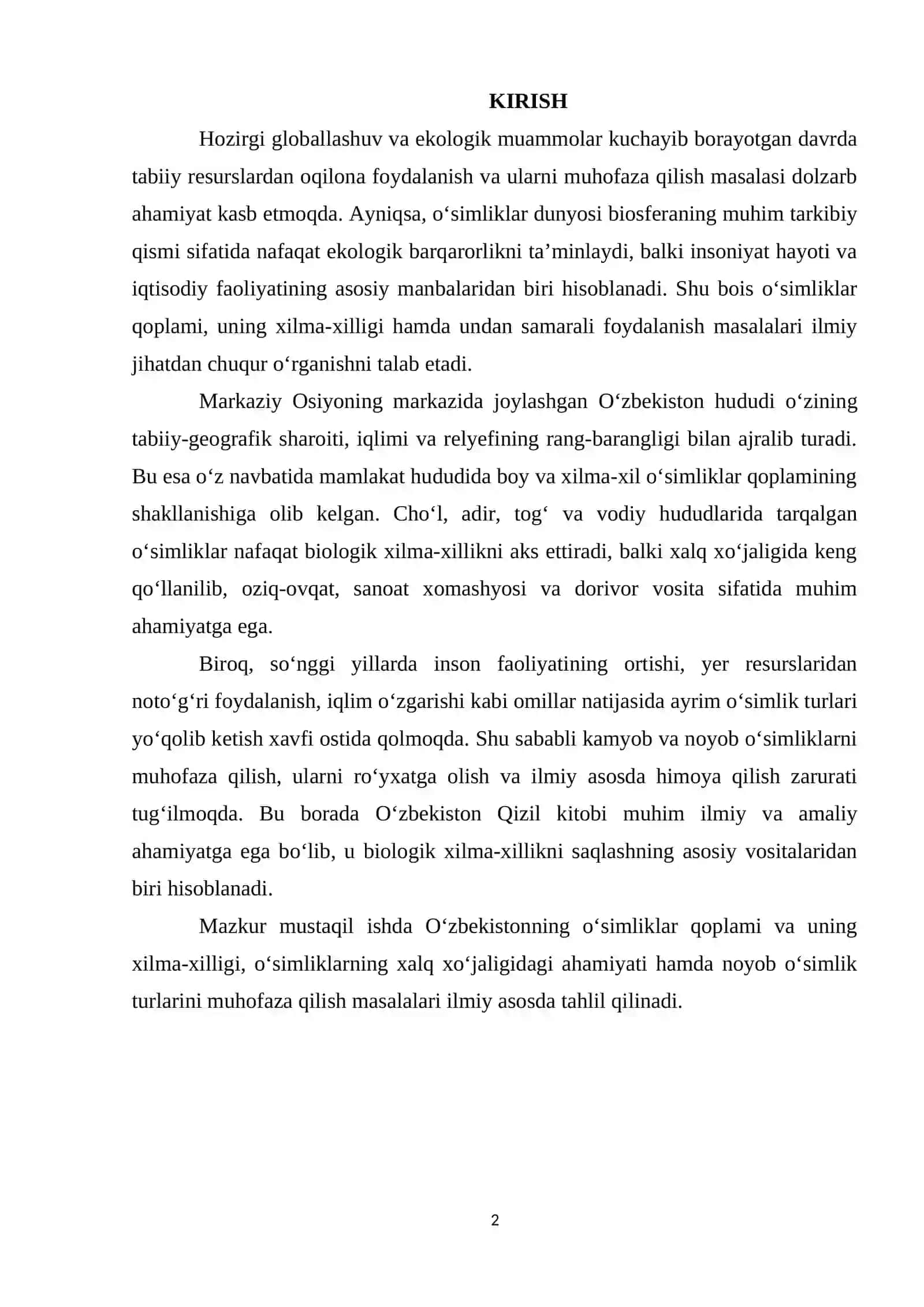 OʻZBEKISTONING OʻSIMLIKLAR QOPLAMI, OʻSIMLIKLARNING XALQ OʻRTASIDAGI AHAMYATI QIZIL KITOB 2