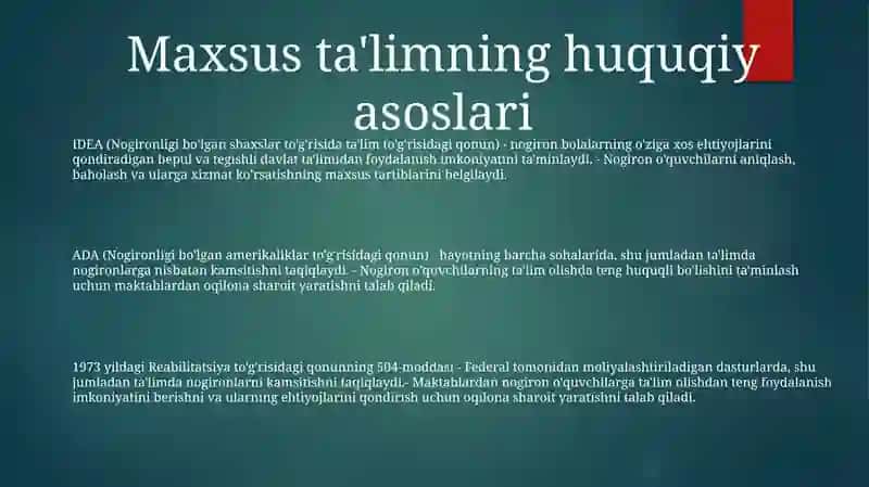 Imkoniyati Cheklangan Bolalarni Ta'Limga Jalb Etishning Huquqiy Asoslari 2